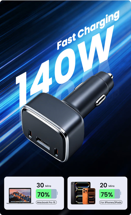 140W Fast Car Charger with Apple & Android Tracking