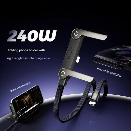 24W folding phone holder with right-angle fast charging cable for watching and playing while charging