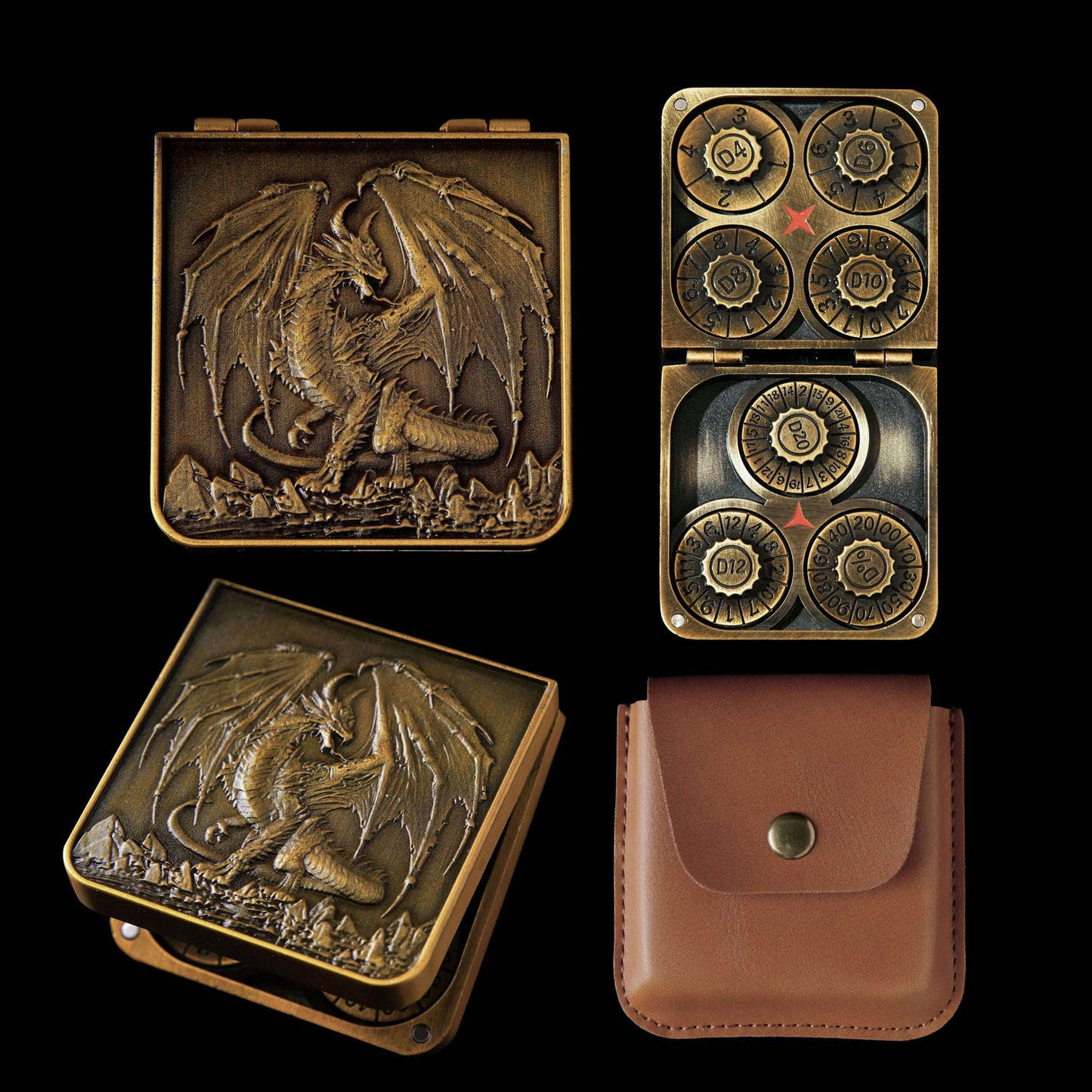 Pocket Revolving Metal RPG Dice - Dungeons & Dragons D20 Dice Games Rpg Metal Set with leather case